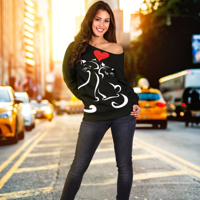 Love Cats II Off Shoulder Hoodie
