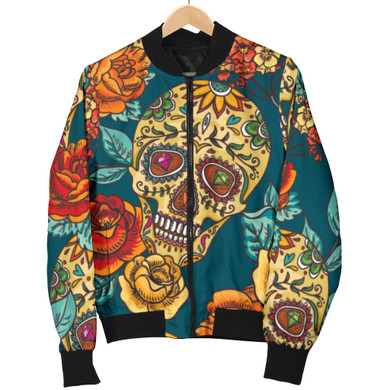 Green Sugar Skull Women's Bomber Jacket