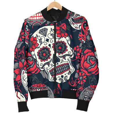 Red & White Sugar Skull Women's Bomber Jacket