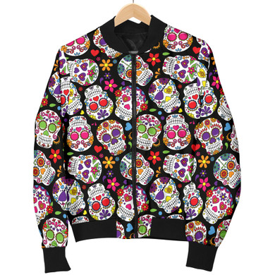 Multi-Colored Sugar Skull Women's Bomber Jacket