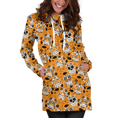 Orange Skulls Women's Hoodie Dress