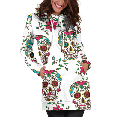 White Skulls Women's Hoodie Dress