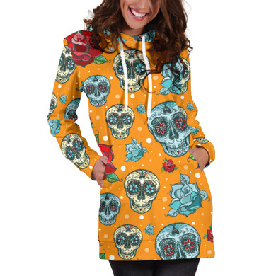 Red & Blue Sugar Skull Women's Hoodie Dress