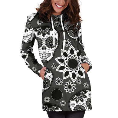 Black Skulls Women's Hoodie Dress