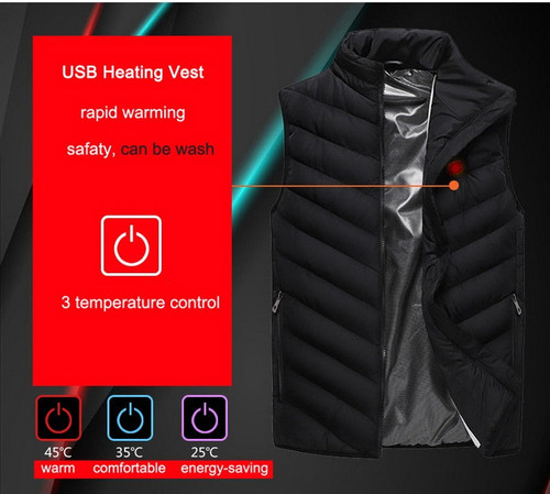 USB Heated Vest. Perfect for Skiing, Snowboarding, Winter Sports, Fishing, Hiking, Camping, Moto Riding, Etc.