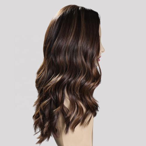 100 European Virgin Human Hair Silk Top Jewish Wigs Dark Brown Highlighted