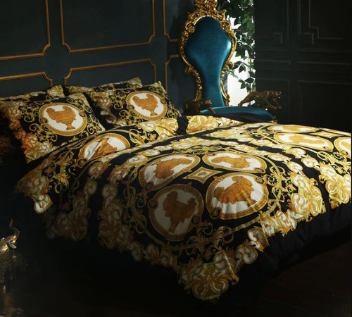 Versace Medusa Bedding Set Duvet Cover Bed Sheet Pillowcase Palace Luxury Velvet