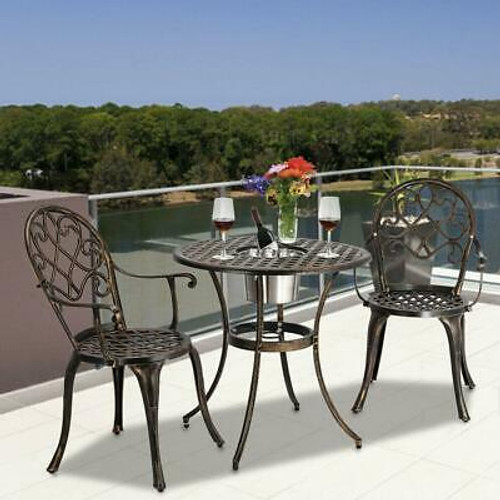 3pc Patio Bistro Furniture Set Outdoor Garden Iron Table Chairs Built-In Ice Bucket