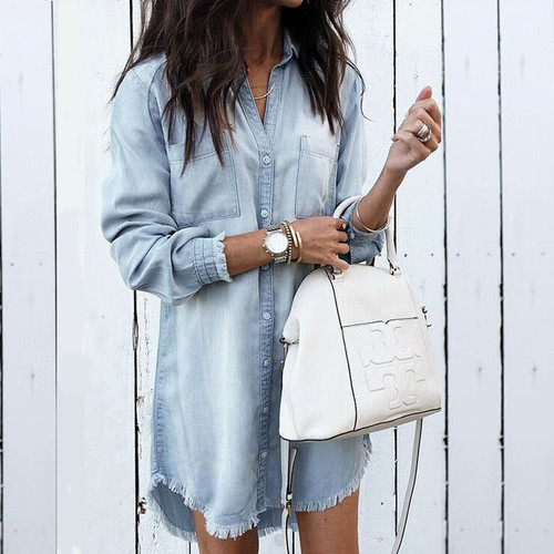 Denim Long Sleeve Shirt Dress