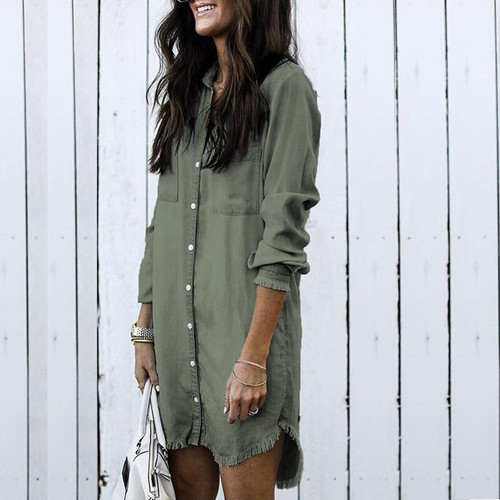 Denim Long Sleeve Shirt Dress