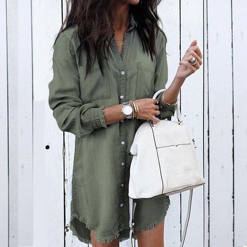 Denim Long Sleeve Shirt Dress