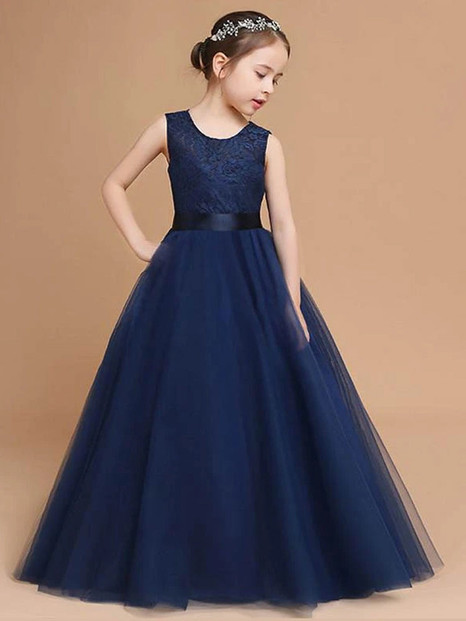 A-line Floor-length Sleeveless Tulle Flower Girl Dress