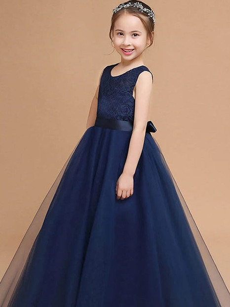 A-line Floor-length Sleeveless Tulle Flower Girl Dress