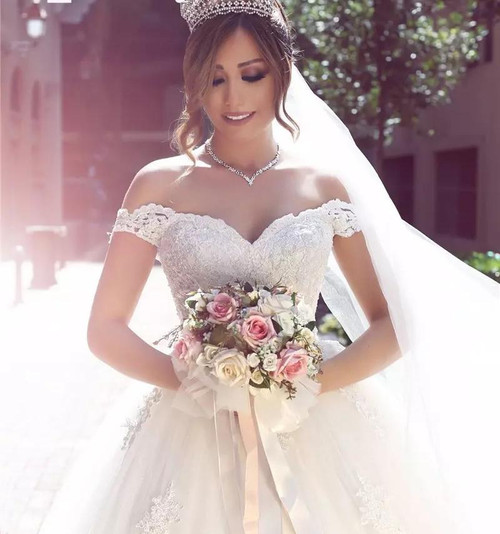 Ball Gown Off The Shoulder Wedding Dress Lace White Wedding Dress #ER353