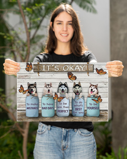 Butterfly & Husky It's Okay Quotes Poster To Be Yourself Wall Art Decor Gifts For Co-Workers