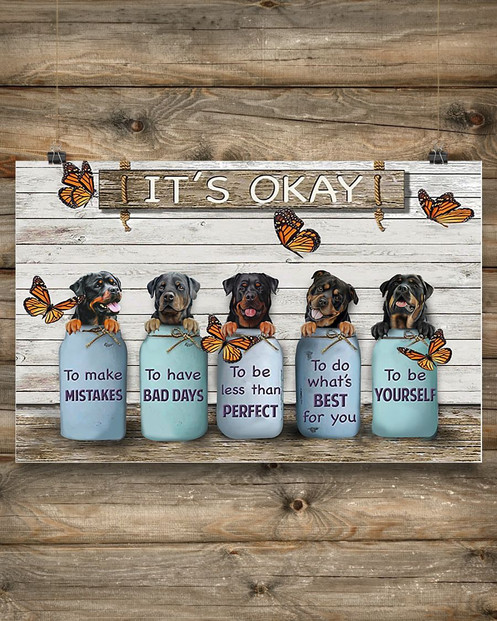 Butterfly & Rottweiler It's Okay Quotes Poster Vintage Wall Art Decor Gifts For Friends