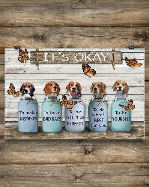 Butterfly Beagle It's Okay Quotes Poster Best Life Quotes Wall Art Decor Gifts For Brother