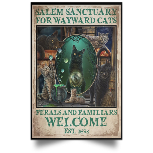 Salem Sanctuary For Wayward Cats Welcome Print Poster Gift For Cat Lover Wall Art Home Decor