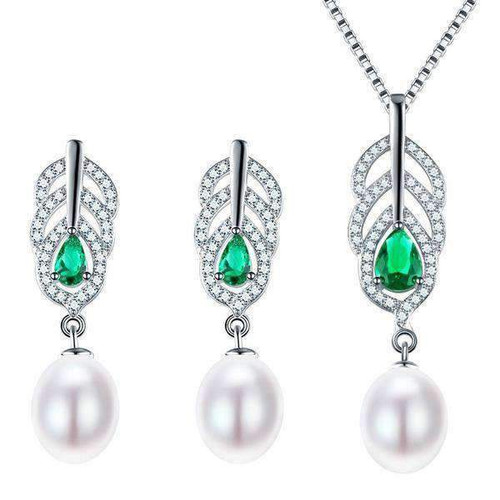 925 Sterling Silver Necklace With Freshwater Pearl Pendant and Earring Jewelry Set