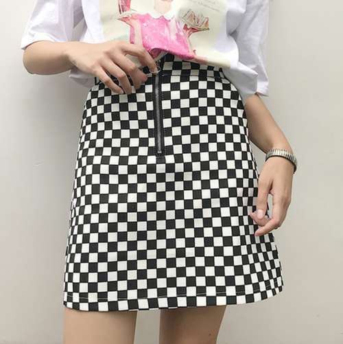 Checkered Zip Mini Skirt