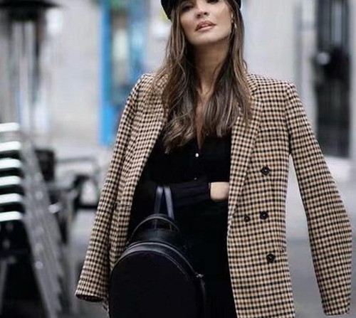 Fashion Double Breasted Plaid Blazer