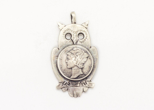 Mercury Dime Old Collector's Coin of USA Owl Pendant Necklace