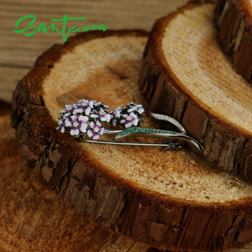 Authentic 925 Sterling Silver Babysbreath Flower Ball Brooch Fashion Jewelry for Women