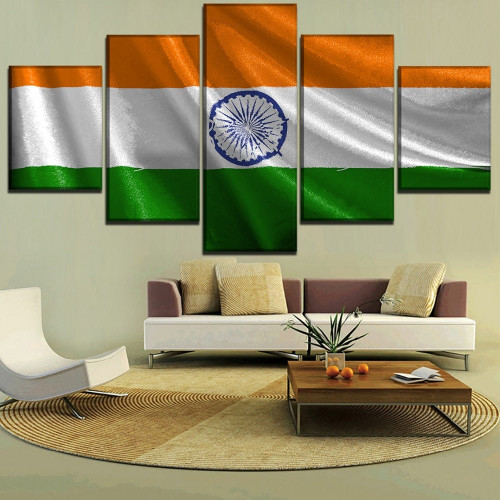 Canvas 5 Pieces Flag Of India HD Print Wall Art Poster for Modern Living Room Decor