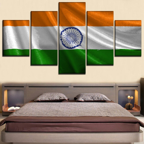 Canvas 5 Pieces Flag Of India HD Print Wall Art Poster for Modern Living Room Decor