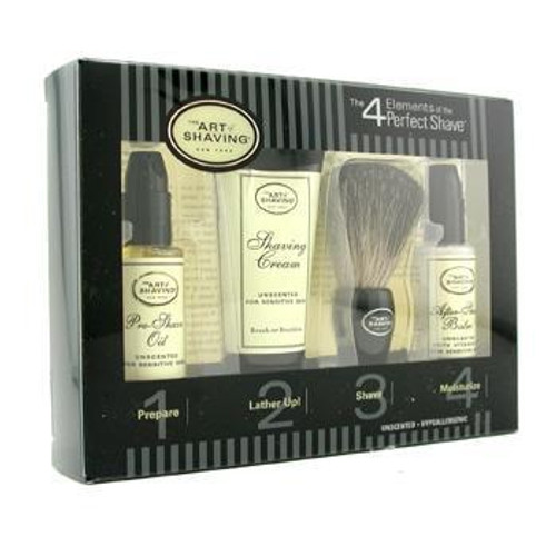 Starter Kit - Unscented: Pre Shave Oil + Shaving Cream + Brush + After Shave Balm - 4pcs