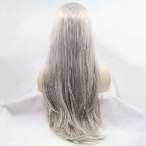 Silver Straight Long Lace Front Wig