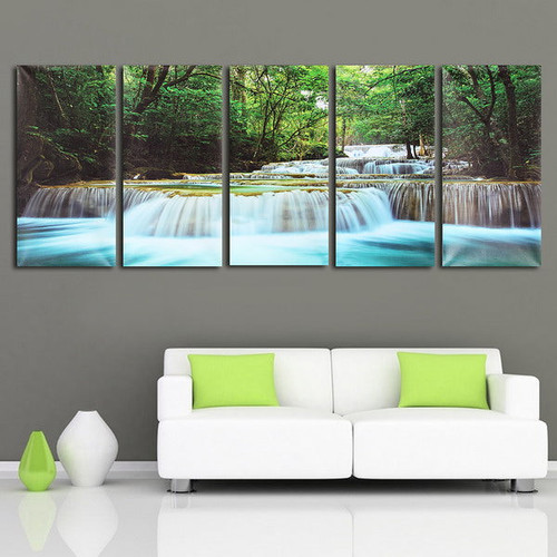 30x60CM 5PCS Canvas Painting Forest Waterfall Wall Art Picture Home Decor