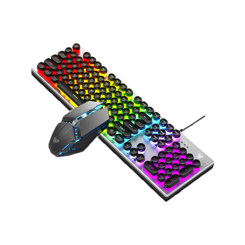 ALUA T200 Mouse Keyboard Set 104 Keys Mechanical Feel RGB Keyboard With 1200DPI 4 Colors Backlight Gaming Mouse For PC