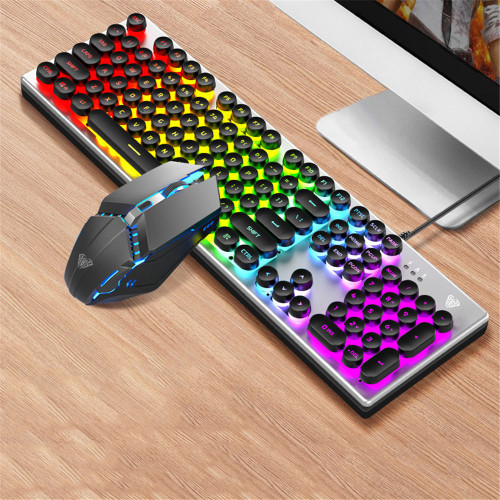 ALUA T200 Mouse Keyboard Set 104 Keys Mechanical Feel RGB Keyboard With 1200DPI 4 Colors Backlight Gaming Mouse For PC