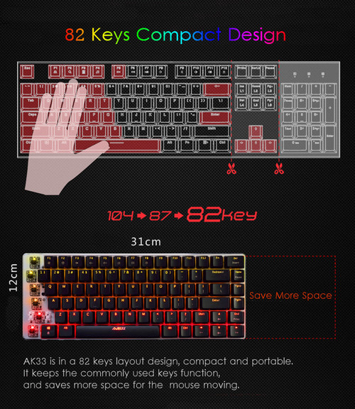 AJazz AK33 82 Keys Mechanical Gaming Keyboard RGB Backlit Detachable USB Wired Gaming Keyboard