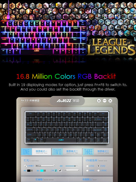 AJazz AK33 82 Keys Mechanical Gaming Keyboard RGB Backlit Detachable USB Wired Gaming Keyboard