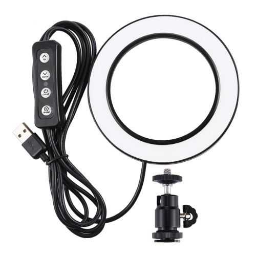 Puluz PU378 USB 6.2 Inch 3 Modes 3200K-5500K Dimmable LED Video Ring Light with Cold Shoe Tripod Ball Head