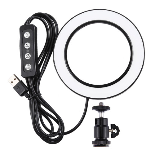 PULUZ PU377 USB 4.6 Inch 3 Modes 3200K-5500K Dimmable LED Video Ring Light with Cold Shoe Tripod Ball Head