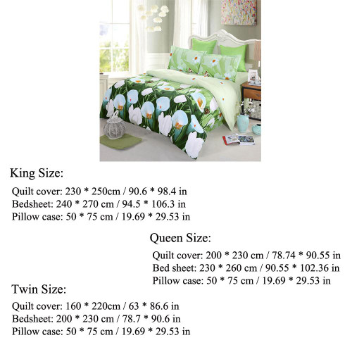 4pcs 3D Bedding Set - Queen/King/Twin Size Duvet Cover+Bed Sheet+2 Pillowcases
