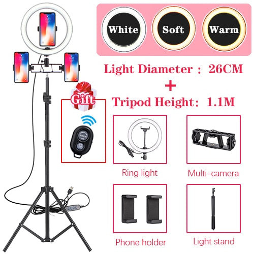 6/10inch Led Ring Light Profissional Selfie Ringlight Makeup Lamp Video Studio with Tripod 1.1/1.6M Stand For Youtube Tik Tok