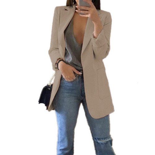 Fashion Slim Blazers Women Autumn New Suit Jacket Female Work Office Lady Suit Pocket Business Notched Blazer Coat Plus Size 5XL