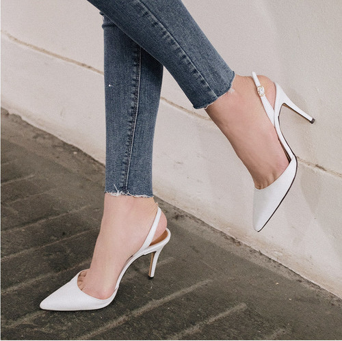 Women Fashion High Heels Sandals Thin Heel Ladies Sexy Hollow Out Womens Wedding Shoes White Buckle Pumps A0057