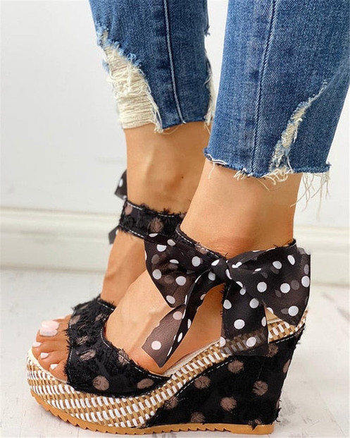 INS Sweet Polka Dot Leisure Women Wedges Shoes 2019 Summer Sandals Woman Casual Date Party Platform High Heels Shoes Woman
