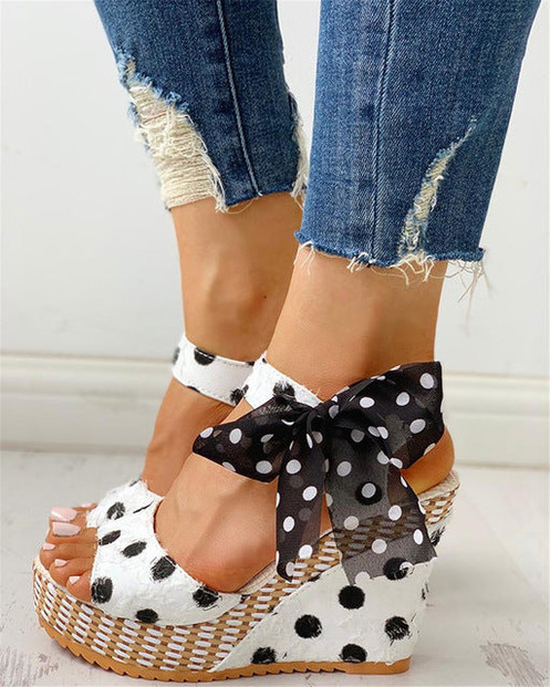 INS Sweet Polka Dot Leisure Women Wedges Shoes 2019 Summer Sandals Woman Casual Date Party Platform High Heels Shoes Woman