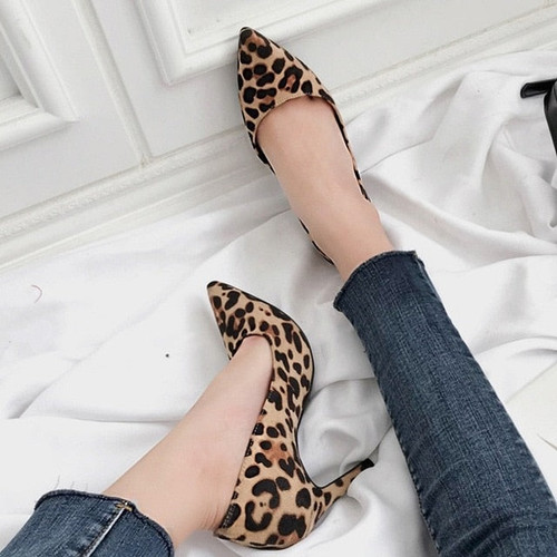 High Heel Shoes Women Pumps Plue Size 34-40 Sexy Leopard Spring Summer Shoes Woman Pointed Toe Ladies  Shoes B0037