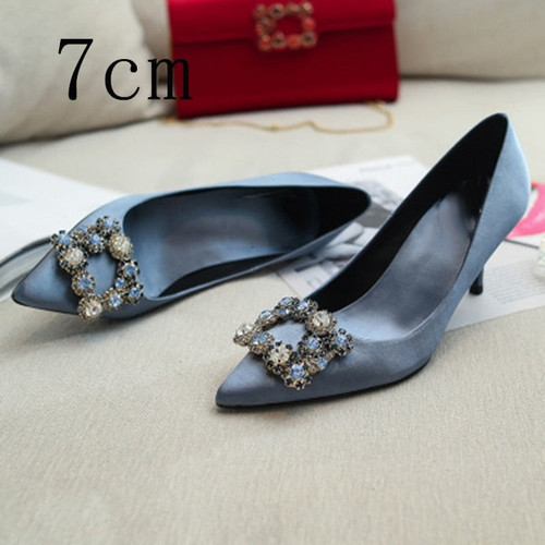 Luxury Women Wedding Shoes High Heels Rhinestone Slik Woman Pumps Pointed Toe Party Shoes Thin Heels Spring Autumn New Arrival