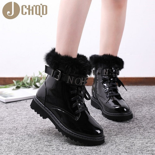 JCHQD True hair Superior quality Women Boots Lace Up Martin Boots Women Ankle Fur Boots Winter warm Women Shoes European size