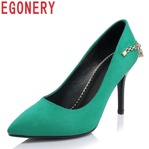 EGONERY shoes woman 2019 spring new fashion sexy crystal shallow flock women pumps outside super high thin heels plus size shoes