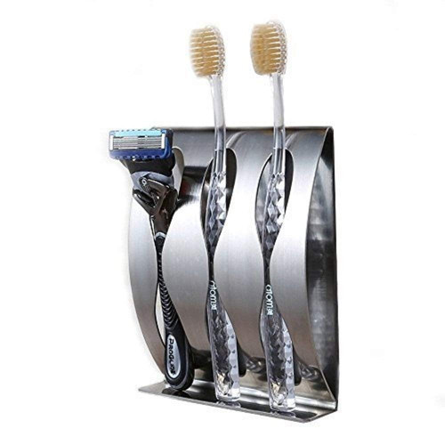 Toothbrush Holder Toothpaste Shaving Razor Stand Self Adhesive Wall Mount Stainless Steel Dispenser Durable Bathroom Accessories for Home Storage and Organization