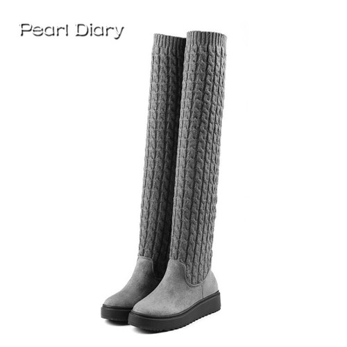 Women Boots  Sock Boots Women Over The Knee Boots Shoes Woman Knitted Shoes Long Thigh High Boots Size 35-40